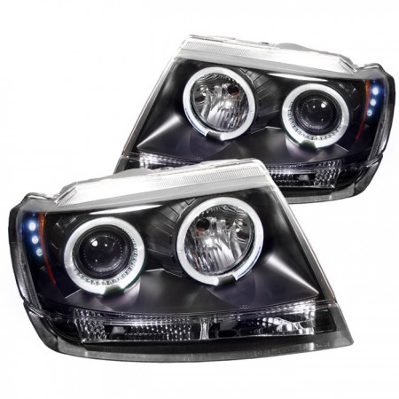 Ксеноновые фары, Spyder Auto, для Jeep Grand Cherokee 99-04, LED Halo, (Black)
